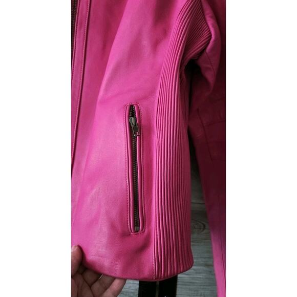 Mason & Cooper Women's Moto Leather Jacket Pink Size 4XL - Picture 5 of 12